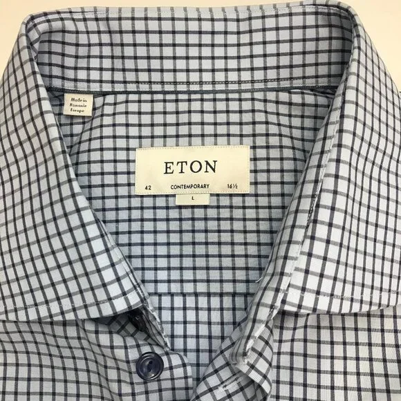 ETON Men 100% Cotton Large - 16.5 Button Multi-Color Check Shirt - Picture 2 of 4